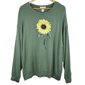 Stitchwurks Soft Knit Long Sleeve Top Green Happy Sunflower Size L